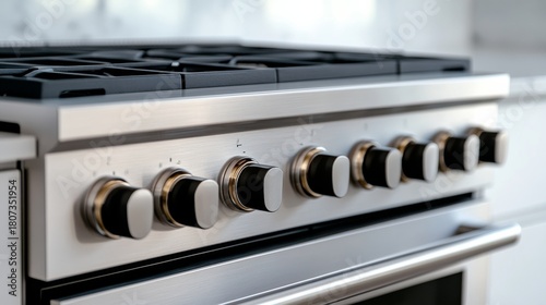 Stainless Steel Range Modern Kitchen Appliance with Black Knobs, cooking , design