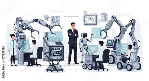 Futuristic technology and automated systems, showcasing a visionary integration of robotics and