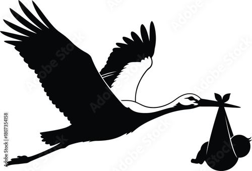 Stork delivering baby silhouette icon