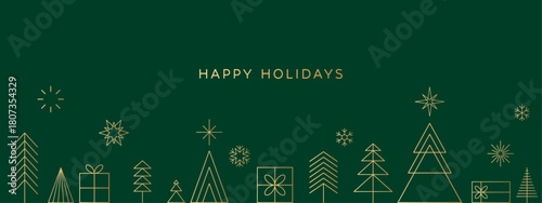 Happy Holidays card, Christmas banner, green background