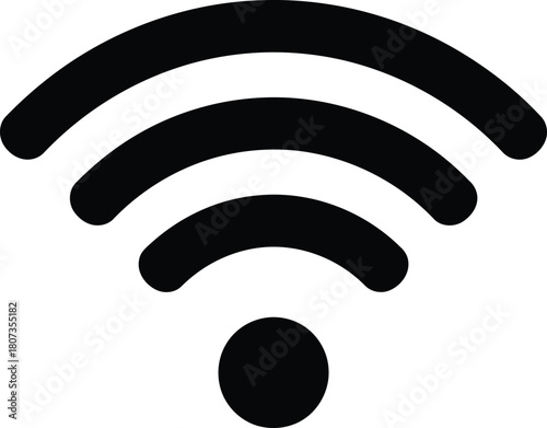 Black wifi symbol on white background, wireless icon