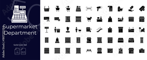 Supermarket Department Solid Editable Icons set
