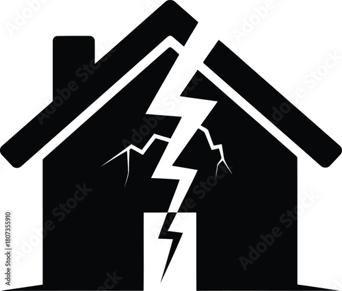 Cracked house icon symbolizing financial ruin, divorce, or disaster