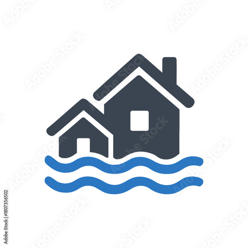 Residential House Flood Disaster Icon