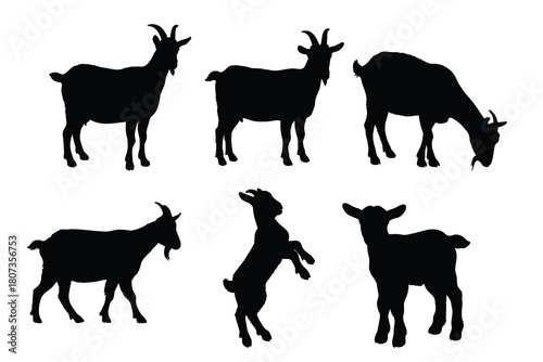 Set of Goat Silhouettes in Various Poses