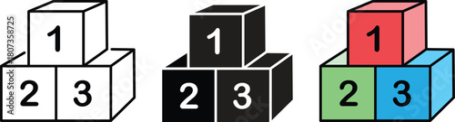 Preschool number 123 blocks icons. Preschool learning, childhood, education, concept. 3d render illustration isolated on transparent background. 123 cube education illustration for creative design.