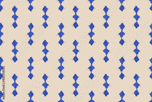 Blue geometric motifs Ikat Seamless Pattern on Cream Background. Ikat geometric folklore ornament. Tribal ethnic texture.Seamless striped pattern in Aztec style. Motifs Ikat embroidery abstract design