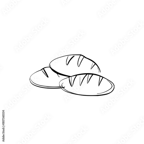 Three loaves of bread isolated on, hand drawn sketch style