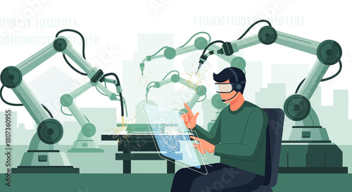 Automated industrial process with robotic arms and human augmented reality interaction,