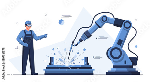 Automated manufacturing processes illustration showcasing robotics and human collaboration in
