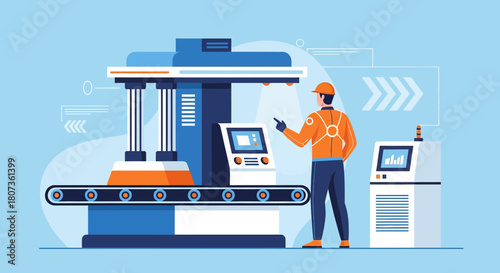 Automated manufacturing system with worker using modern technology for process control