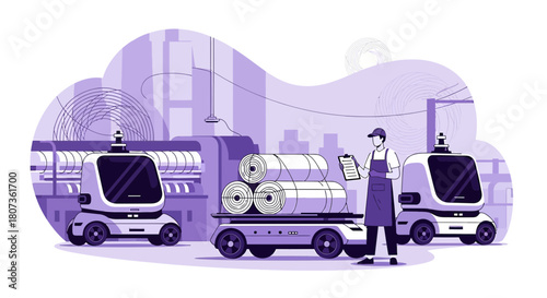 Automated warehouse system with autonomous vehicles managing inventory and logistics efficiently