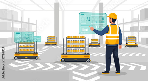 Automated warehouse management system with AI-powered robots improving supply chain operations and