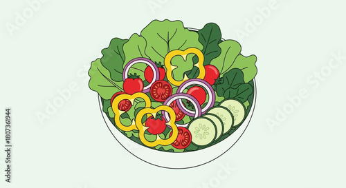 Vibrant vegetable salad illustration featuring fresh tomatoes peppers onions and cucumbers perfect