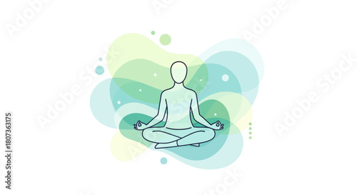 Minimalist vector illustration of a person meditating with soft pastel backgrounds  promoting