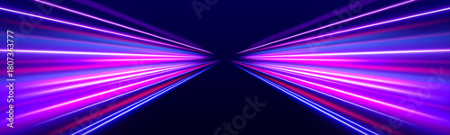 Bright streaks spiral outward in a burst of cyber motion. Their vibrant gradients portray swift multidirectional flow. Floating sparks illuminate the techno-abstract space.