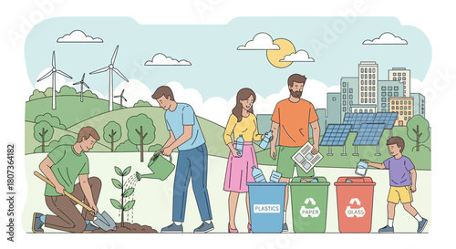 Sustainable Living and Environmental Conservation for Future Generations Illustration