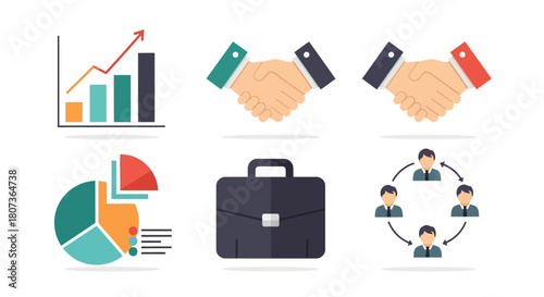 Business and Finance Presentation Icons, Financial Analysis and Strategy Components Depicted in