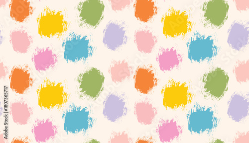 Brushstroke round circles seamless pattern. Grunge colorful dots ink stains pattern. 