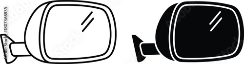 Sleek side mirror icons showcase automotive design and safety innovation in black and white for vehicle customization or car part replacement projects