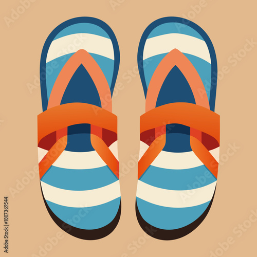 Striped flip flops with orange straps, a perfect footwear for summer days