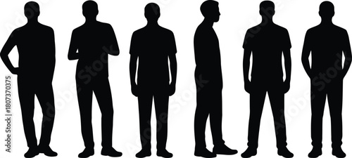 Silhouette Group of Diverse Men Standing Together for Business Solutions