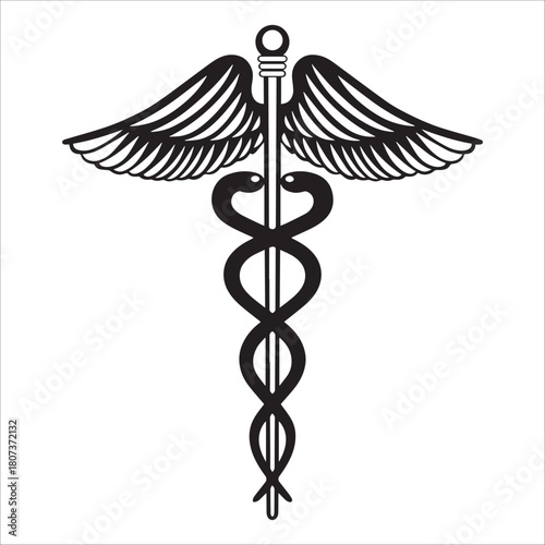Caduceus Symbol Of Hermes With Winged Staff