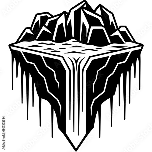 A floating island with mountains and waterfall isolated on