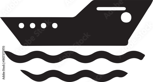 Simple silhouette of a ship sailing on wavy water