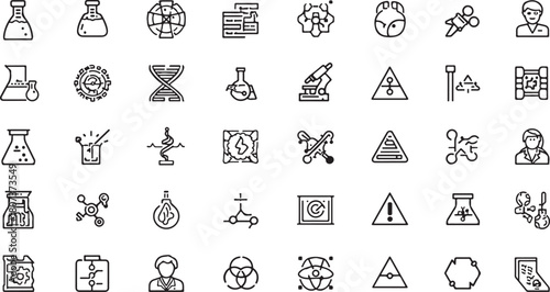 Science and Technology Icons Featuring Flasks DNA Molecules and Atoms collection
