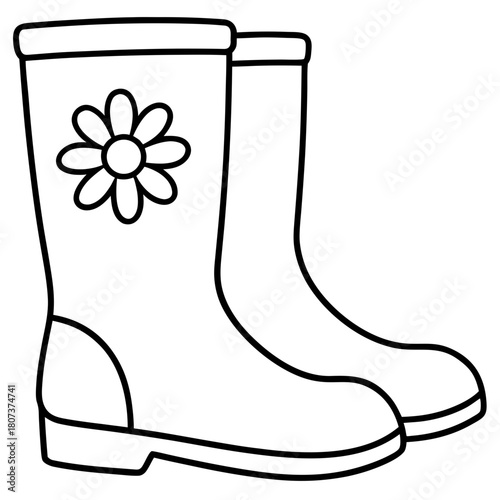 Pair of rain boots with a flower design, isolated on