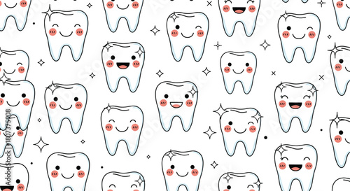 Cute seamless pattern in monochrome featuring strawberries cartoon faces hearts and various exclamations.