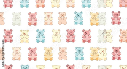 A playful pattern of colorful teddy bears makes for a charming and versatile design.