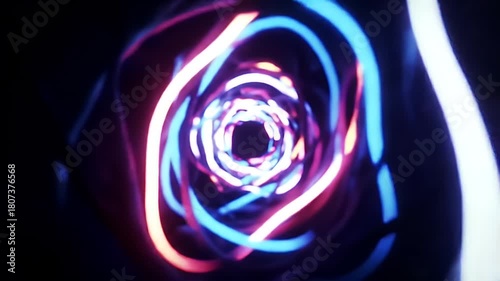 Colorful Neon Light Tunnel With Abstract Spiral Pattern and Vibrant Motion Effect