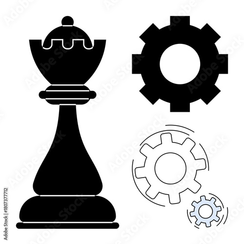 Chess queen symbolizing leadership and strategy combined with gears for teamwork, efficiency, and innovation. Ideal for concepts thumbs up decision-making, planning, collaboration, and business