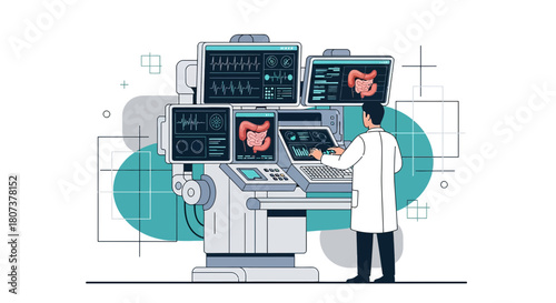 Medical professional using advanced diagnostic machinery for internal organ examination and
