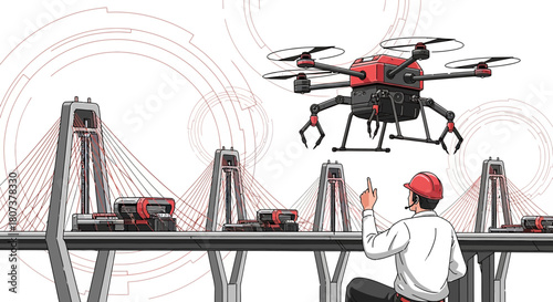 Modern bridge inspection with advanced drone technology and engineer oversight for structural