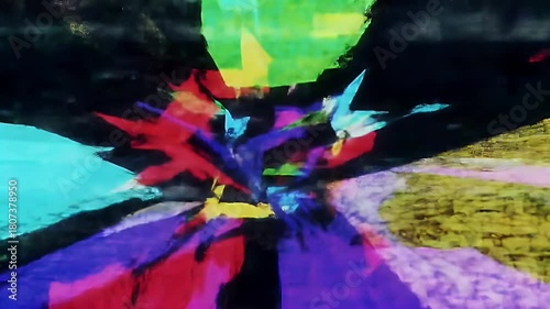 Abstract vibrant colors and dynamic shapes creating a lively artistic composition