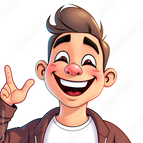 Happy cartoon man with a big joyful smile, 3d illustration, isolated on transparent background
