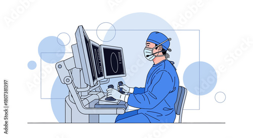 Skilled surgeon utilizes robotic technology in surgical suite for minimal invasive operation