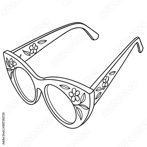 Stylish cateye sunglasses with floral details isolated on