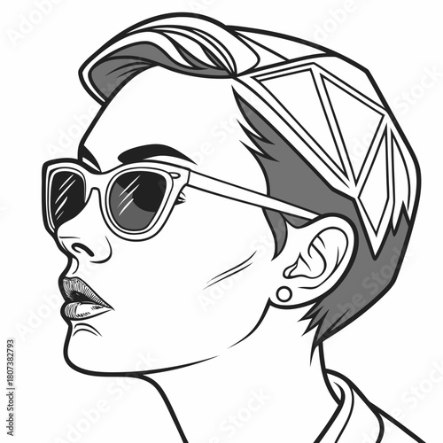Stylish woman with sunglasses and geometric hair isolated on