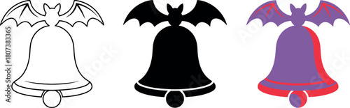 Halloween Bells with Bats Clip Art Set in Black White and Purple