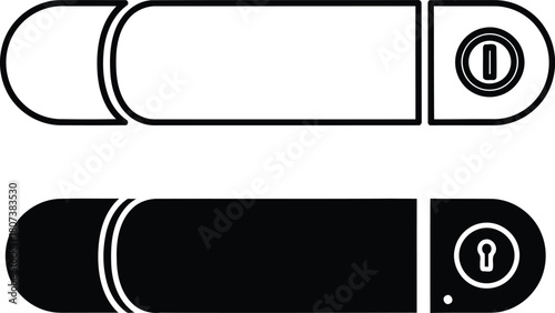 Sleek minimalist door lock design element in black and white, security concept for modern homes and offices, keyhole detail, scalable for print or web use