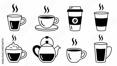 Wallpaper Mural Steaming hot coffee and tea drink icons set in line art style Torontodigital.ca