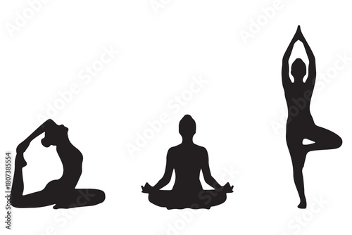 Yoga Poses Silhouettes on White Background Illustration Concept