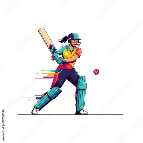 woman cricket player cartoon