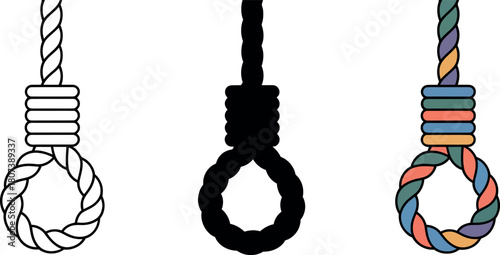 Hanging Noose Rope Knot Graphic Symbolism in Various Styles and Representations