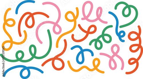 Abstract Color Wave Lines Pattern. Vector Organic Wavy Spirals Isolated on a Background. Swirl and Squiggle Graphic Shapes.