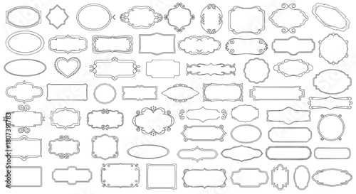 Collection of diverse ornamental decorative frames and borders with intricate designs.